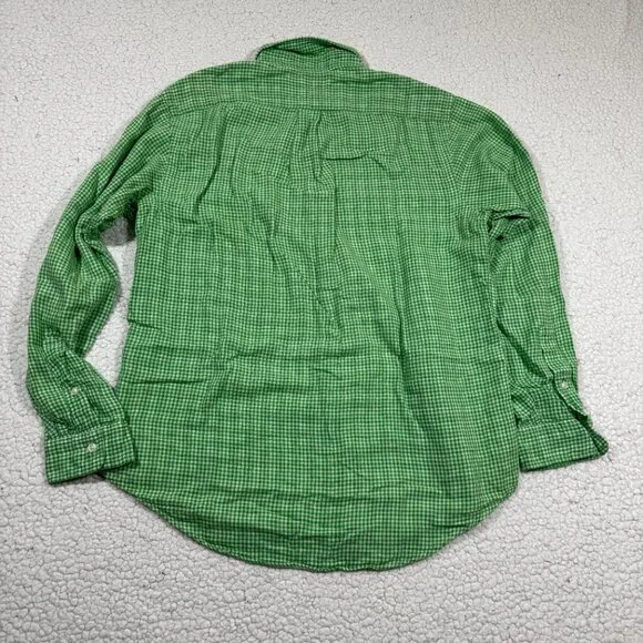 Ralph Lauren Shirt Mens Large Custom Green White Gingham Cotton Gauze Preppy - Picture 4 of 6